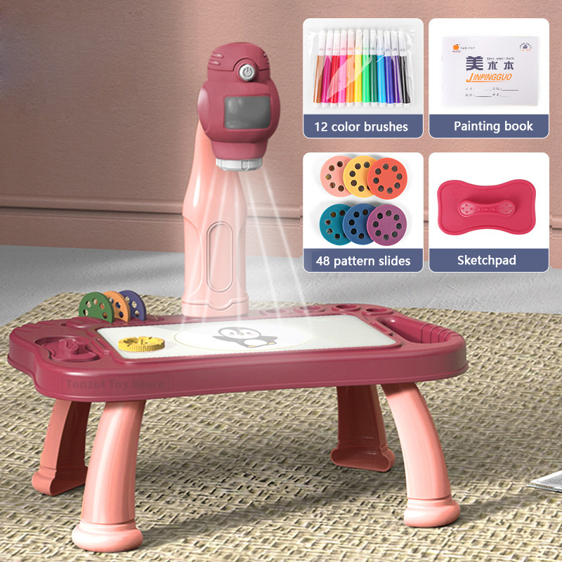 Art Craft Table - สมาร์ทโปรเจคเตอร์เด็กภาพวาดชุดโต๊ะโปรเจคเตอร์การศึกษาของเล่นวาดศิลปะหัตถกรรมการเรียนรู้สีเครื่องมือสำหรับเด็ก