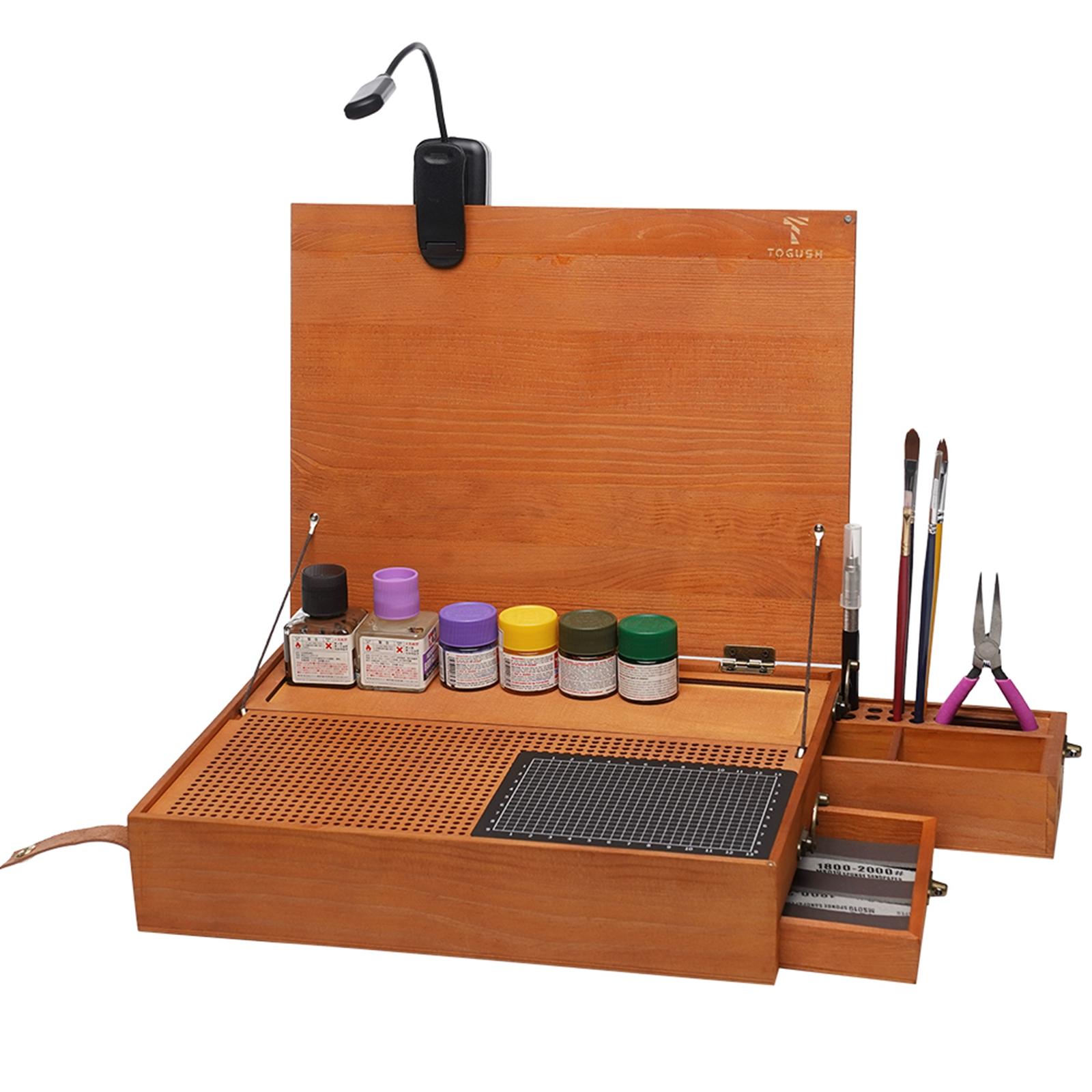 Art Craft Table - โต๊ะทำงานสำหรับงานอดิเรกสำหรับการสร้างแบบจำลอง, อุปกรณ์จัดระเบียบแบบพกพาพร้อมแผ่นตัด, โต๊ะทำงานพร้อมไฟสำหรับการขัด, การลงสี, การสร้างแบบจำลอง