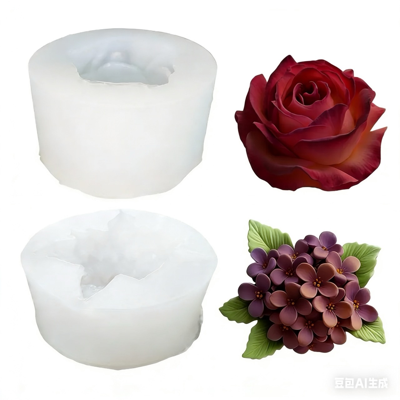 Art Craft Rose - แม่พิมพ์ซิลิโคนรูปดอกไม้ 3 มิติ 2 ชิ้น สีม่วงไลแลค