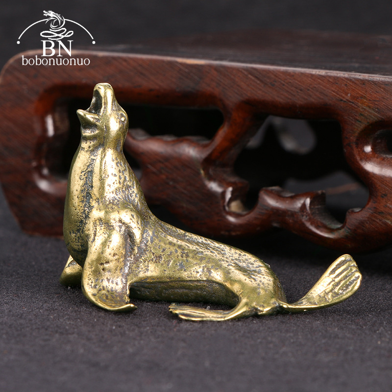 Art Craft Table - โลหะทองเหลือง Sea Lion ตุ๊กตาสัตว์ Miniature Desktop